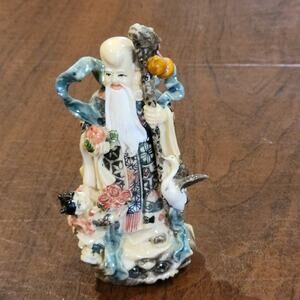 Vintage Chinese Old Wise Man with child  Figurine Hand Painted  4.75" tall